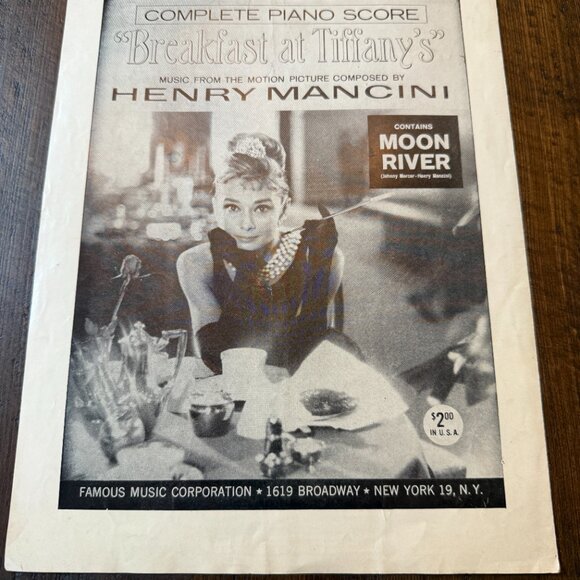 Moon River Piano Sheet Music Audrey Hepburn Mercer Mancini 1961 - Picture 4 of 6